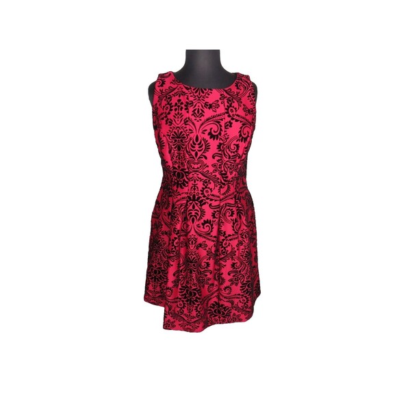 Gabby Skye Women's Red Black Velvet Flocked Fit And Flare Dress Plus Size 14W - Picture 6 of 14